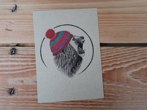Graspapierkarte - Löwe mit Mütze