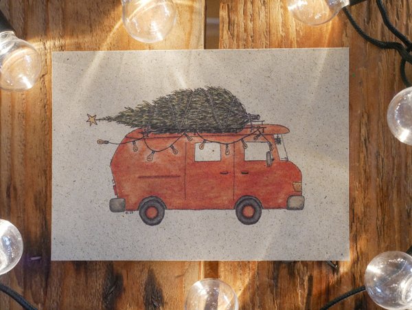 Weihnachtskarte - Camper Orange