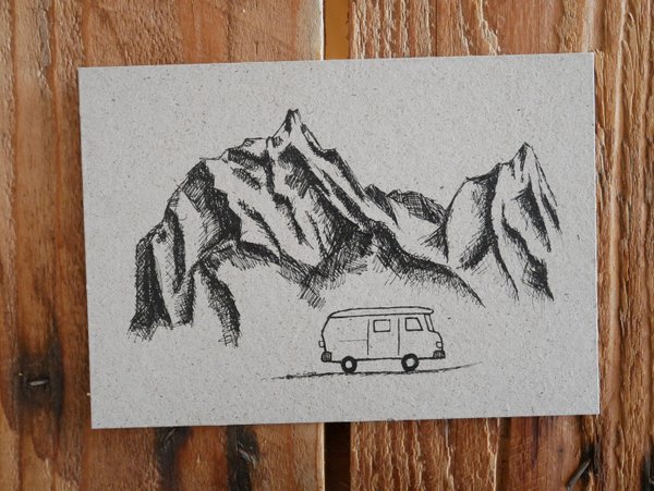 Graspapierkarte - Berge und Camper