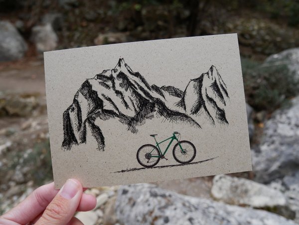 Postkarte - Berge und Fahrrad